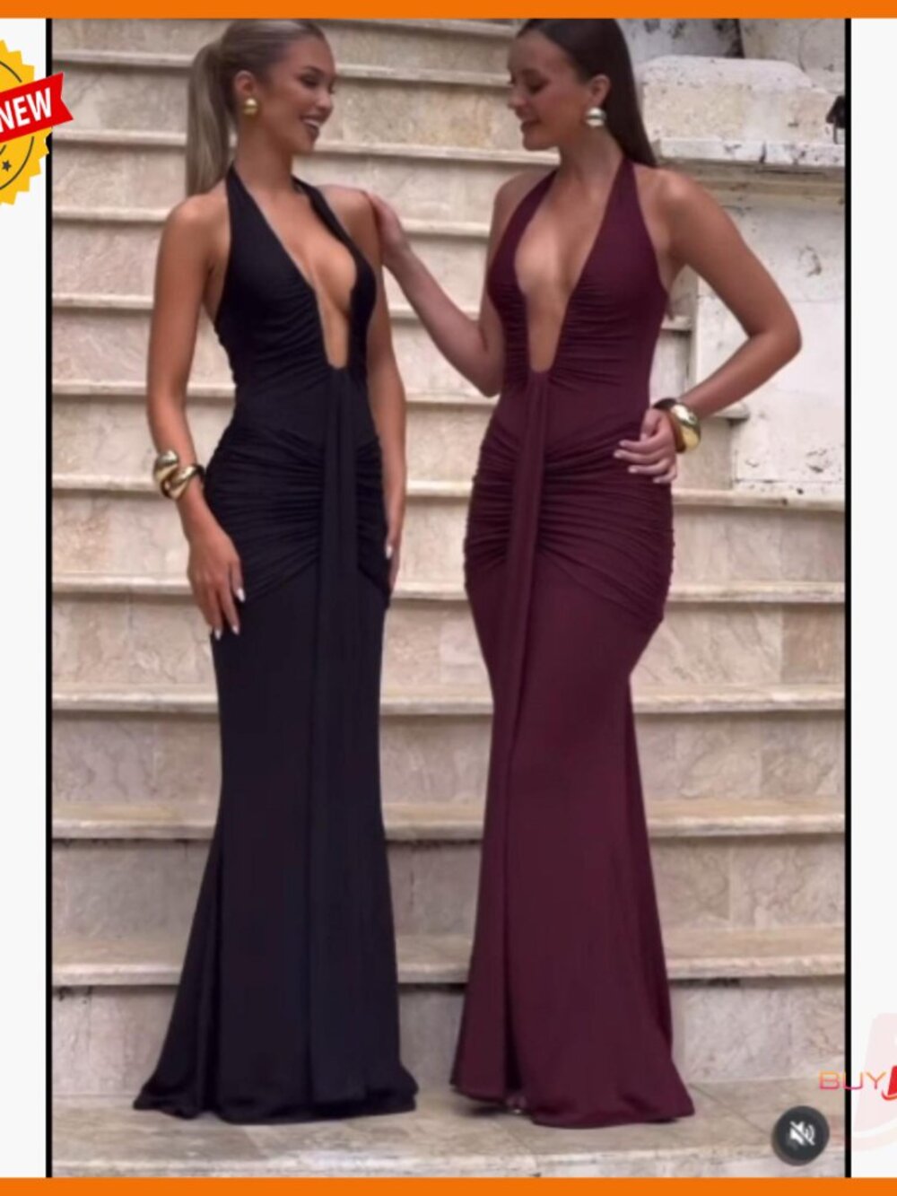 Sexy Deep V-Neck Maxi Dress Ruched Bodycon Formal Cocktail Evening - Picture 7 of 7